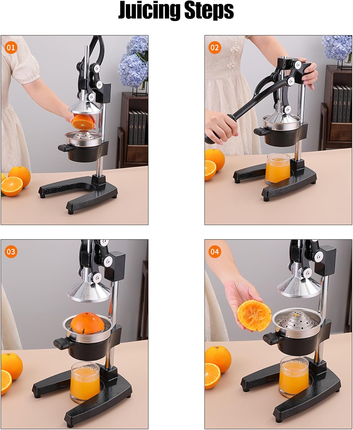 LIU&LIU Citrus Juicer with Lever Press,Hand Press Fruit Juicer with 304 Material Pressure Lid and Filter Screen, Removable and Easy to Clean,Silver