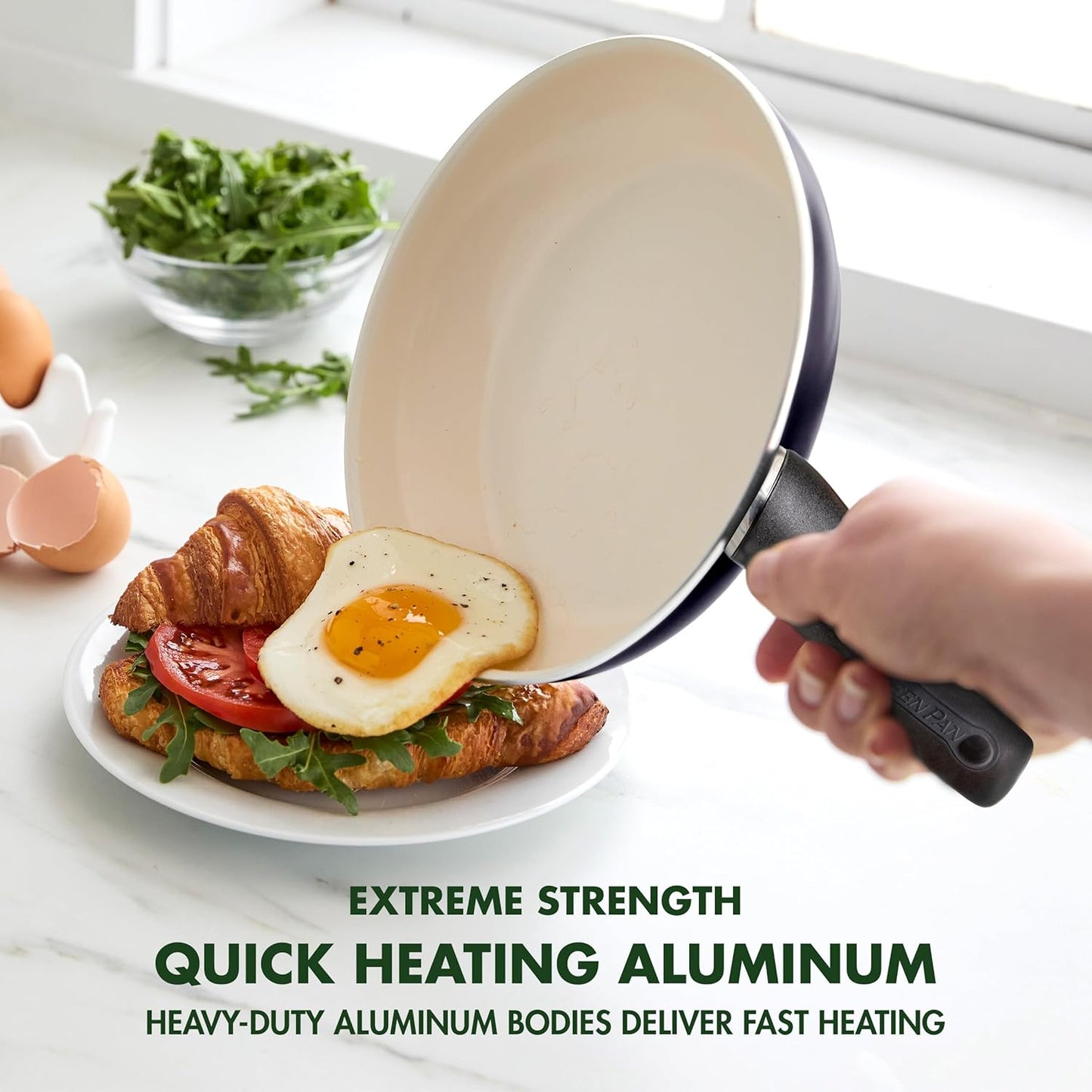 GreenPan Rio Healthy Ceramic Nonstick 8" Frying Pan Skillet and Silicone Spatula Set, Soft Grip Handle, Breaktfast Meal Set, PFAS-Free, Dishwasher Safe, Oven Safe, Oxford Blue