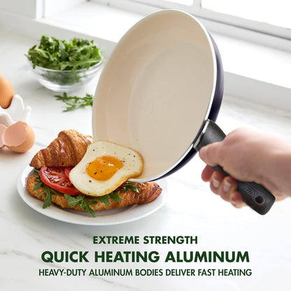 GreenPan Rio Healthy Ceramic Nonstick 8" Frying Pan Skillet and Silicone Spatula Set, Soft Grip Handle, Breaktfast Meal Set, PFAS-Free, Dishwasher Safe, Oven Safe, Oxford Blue