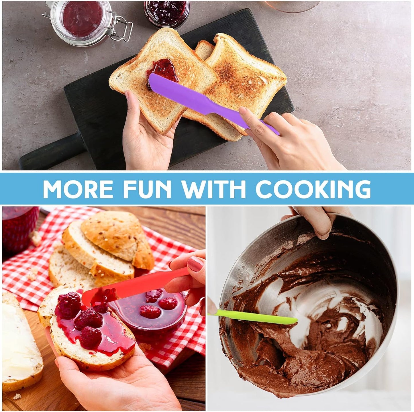 Lasnten 24 Pcs Silicone Spatula Set Heat Resistant Spatula Silicone Flexible Non Stick Jam Scraper with Long Handle Mixing Batter Scraper for Butter Cake Cream Icing Cooking Kitchen Baking