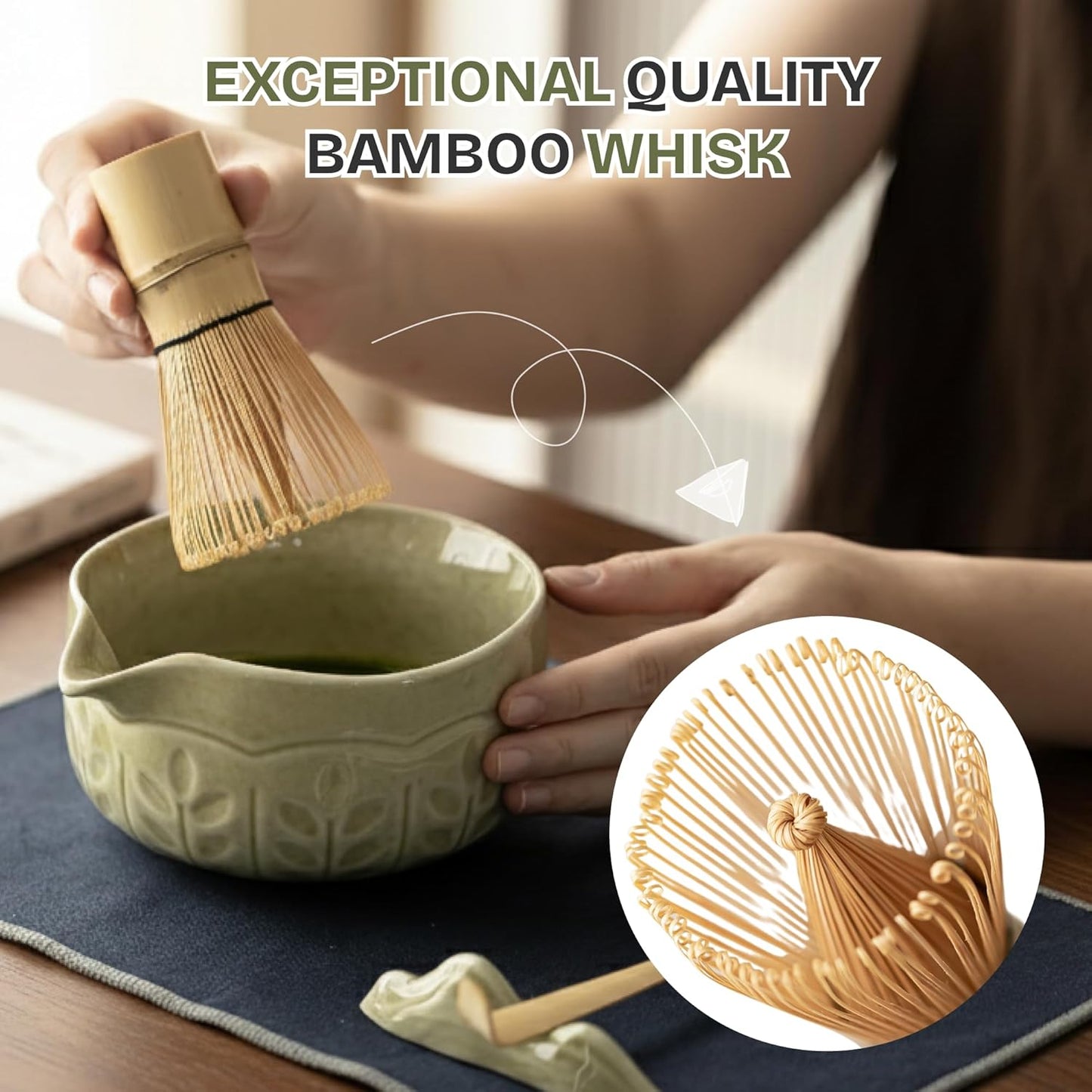 8-Piece Matcha Whisk Set with Bowl, Bamboo Matcha Whisk, Whisk Holder, Scoop & Sifter, Traditional Matcha Kit for Ceremonial Matcha Tea & Lattes, Green