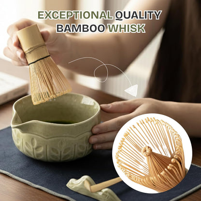 8-Piece Matcha Whisk Set with Bowl, Bamboo Matcha Whisk, Whisk Holder, Scoop & Sifter, Traditional Matcha Kit for Ceremonial Matcha Tea & Lattes, Green