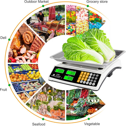 Price Computing Scale 88lb/40kg Commercial Food Scale for Produce Meat with Stainless Steel Large Platform, LCD Display, and Green Bright Backlight for Farmers Markets, Deli, （Not for Trade）