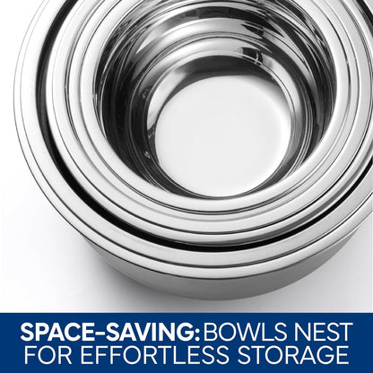 COOK WITH COLOR Stainless Steel Mixing Bowls Set with Lids - Nesting Bowls with Non-Slip Bottom, Silver, 14 Pieces