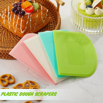 Thyle 20 Pcs Plastic Dough Scraper Set Bowl Multipurpose Dough Cutter Flexible Scraper Spatula for Kitchen Baking Tool Cake Bread Pizza Food Pastry Icing Fondant, White, Pink, Green and Blue