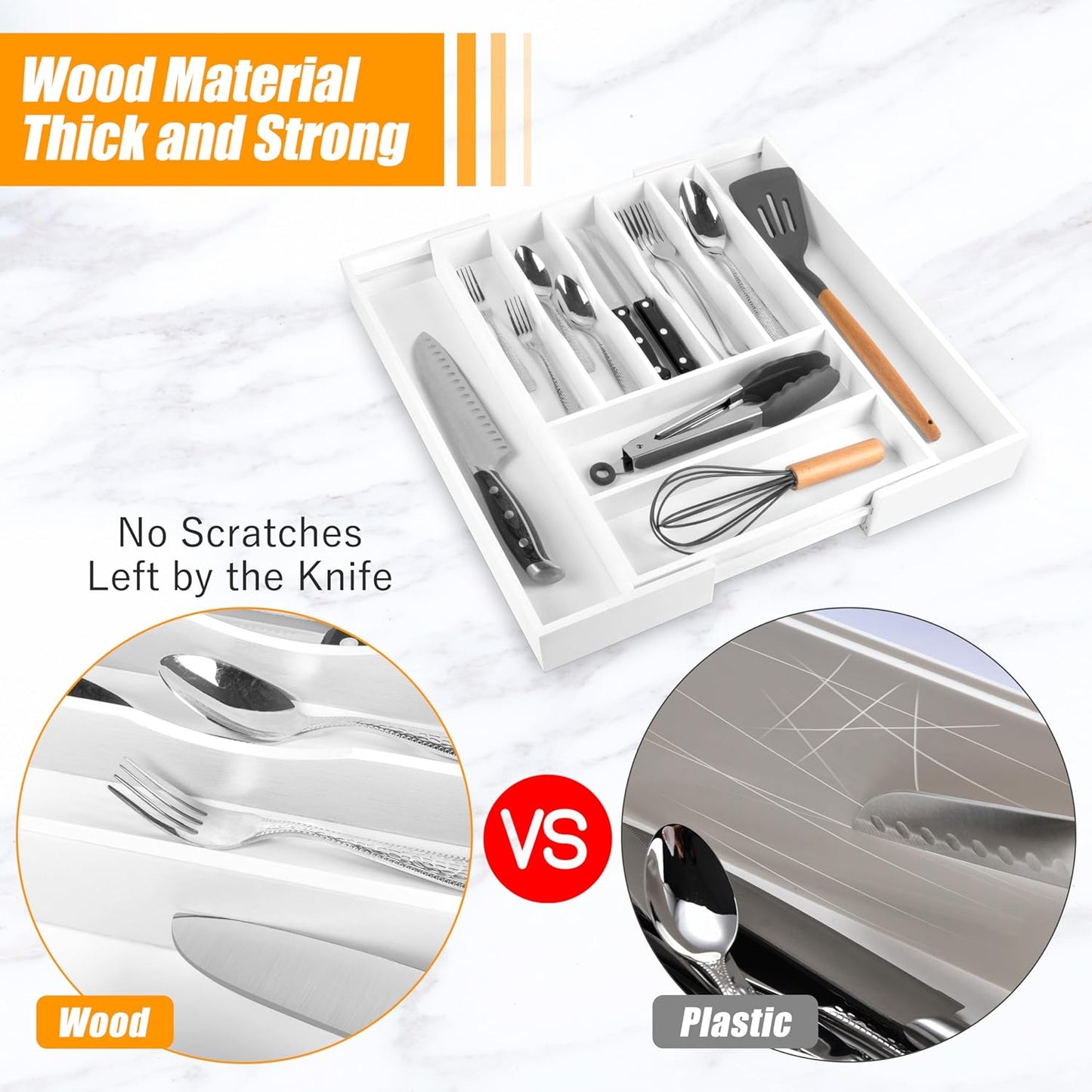 Bellsal Silverware Organizer Kitchen Drawer Organizer Expandable Bamboo Utensil Holder Cutlery Tray for Kitchen Utensil and Flatware Bedroom Office