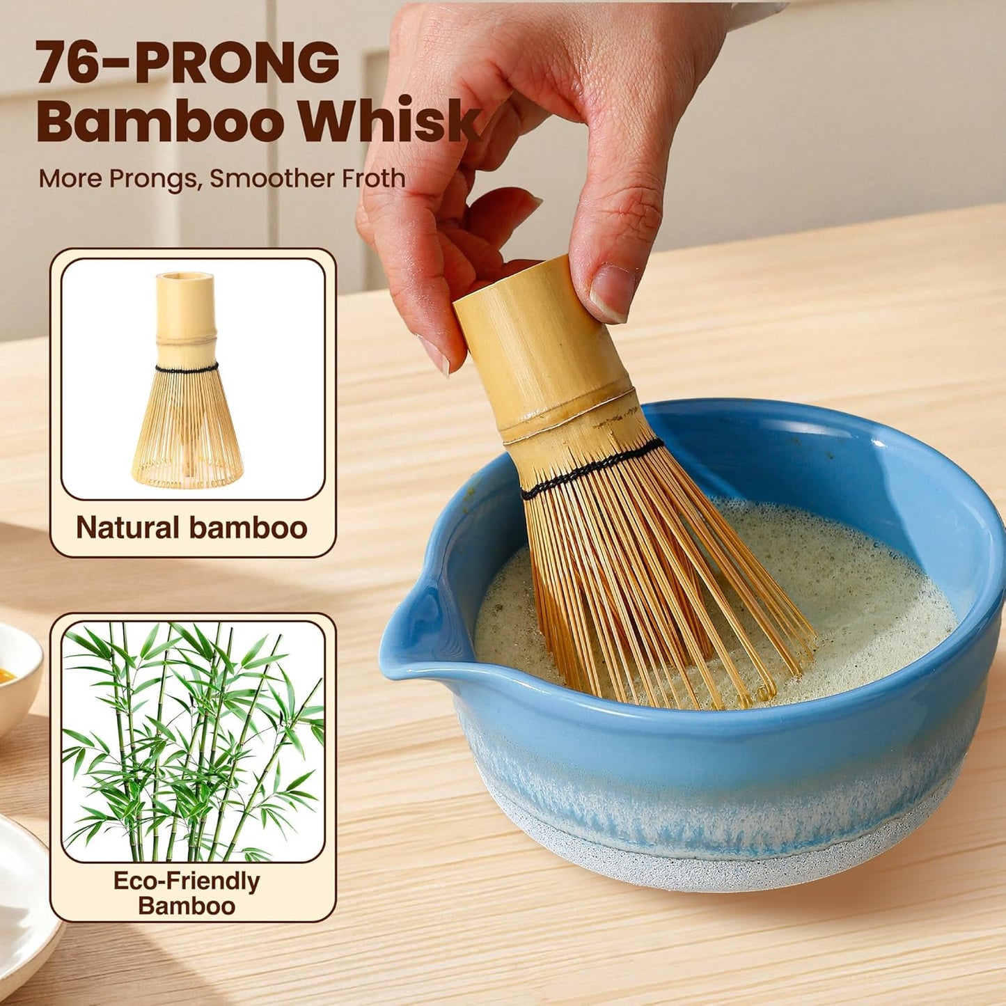 Matcha Whisk Set, Ceramic Matcha Kit Desert Style, Matcha Whisk and Bowl, Bamboo Scoop and Rest, Sifter and Tea Towel, 7 Pcs Gifts for Matcha Lover - Matte Black