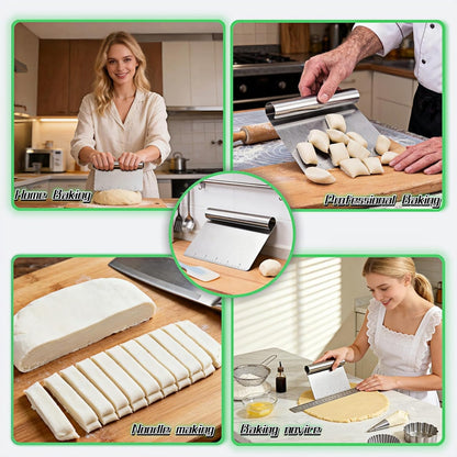 Stainless Steel Dough Scraper with Measuring Scale - Multi-Purpose Kitchen Tool for Baking, Pizza, Grilling, Pastry Cutter & Vegetable Chopper | Ergonomic Handle & Rust-Proof Design