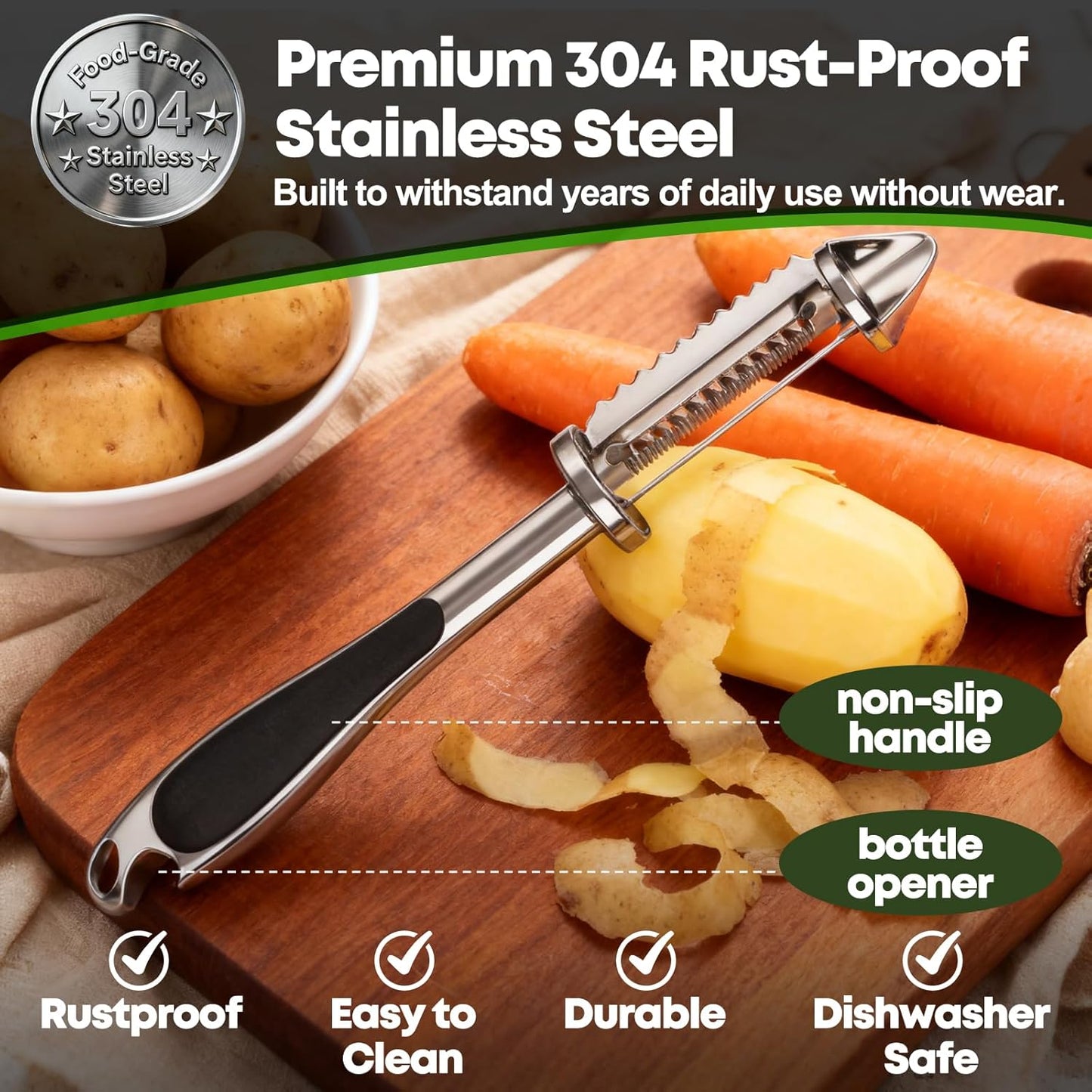5-in-1 Vegetable Fruit Peeler Set, Y & I-Shaped Stainless Steel Blades with Ergonomic Non-Slip Handle, Sharp Kitchen Peeler for Fruits Carrots Potatoes (2-Pack)