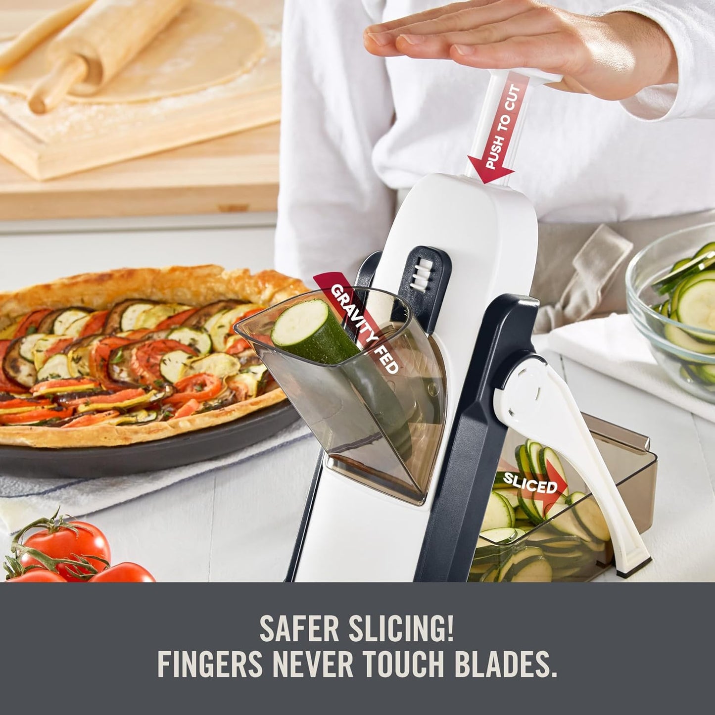 Zakarian by Dash Safe Slice® Mandoline - Features Thickness Adjuster, Stainless Steel Blades, and Foldable, Easy-To-Store Design - Black
