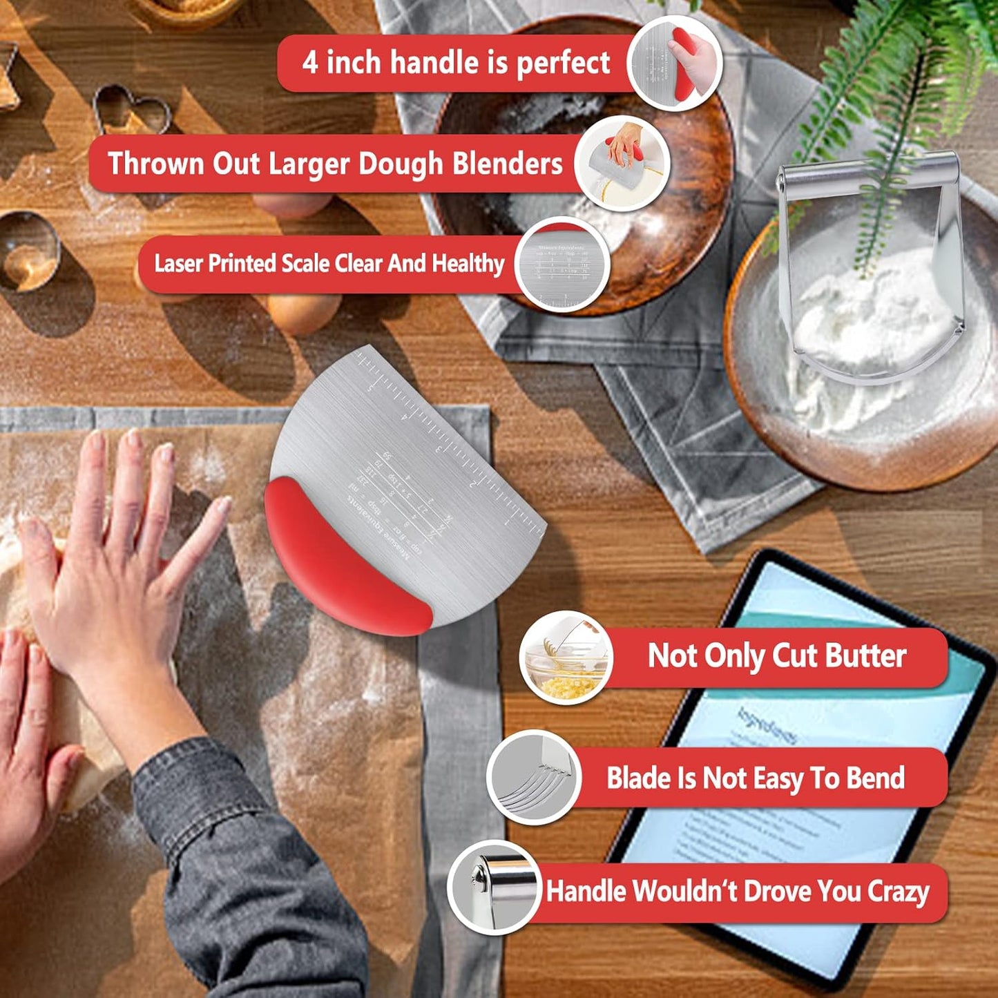 Pastry Cutter Dough Scraper Dough Cutter Scraper Tool Kitchen Pastry Blender,Stainless Steel Pastry Cutters Heavy Duty Dough Cutter for Kitchen Baking Tools,Comfortable and Dishwasher Safe (Blue)