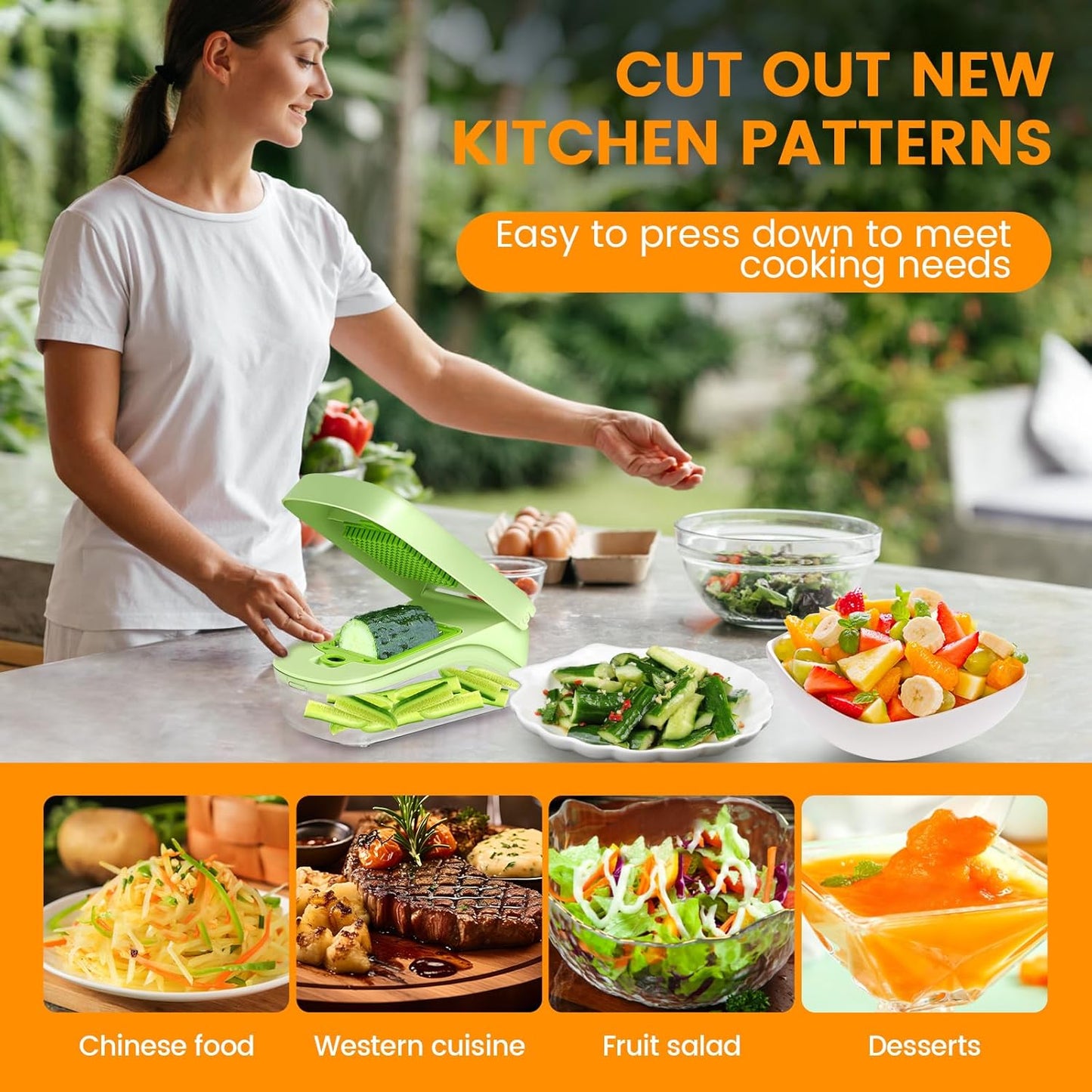 17-in-1 Vegetable Chopper, Multifunctional Veggie Chopper Dicer, Vegetable Cutter with Container, French Fry Cutter for Potatoes, Onion Chopper with Hand Guard, Kitchen Gadgets for Salad, Fruit