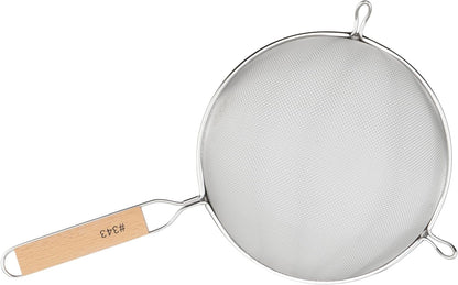 Winco Strainer with Single Fine Mesh, 8-Inch Diameter, Medium, Stainless Steel, Tan,Silver