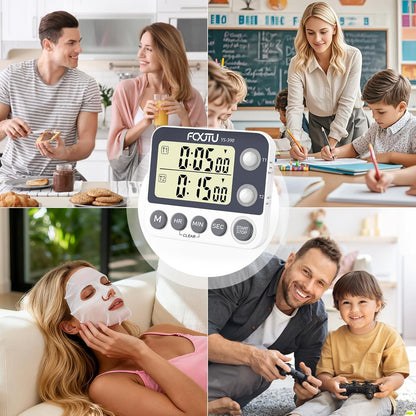 Digital Dual Triple Kitchen Timer, 3 Channels Magnetic Countdown Stopwatch Timer for Cooking, Loud Alarm Large Display Multi Food Memory Timer for Seniors & Teachers Battery Included (Blue)