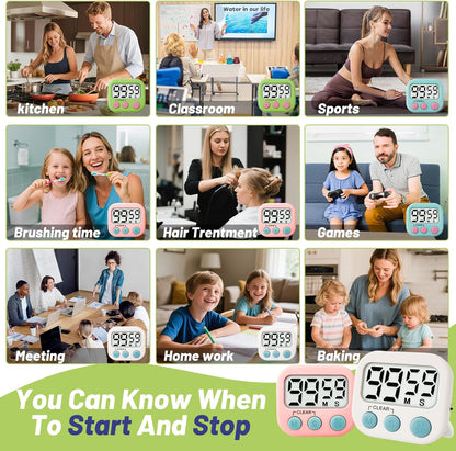 2 Pcs Digital Timer for Kids, Magnetic Countdown Kitchen Timer, Upgrade Loud Alarm Timers for Cooking, Kitchen, Exercise, Work, Study, Classroom, Outdoor Activities, Battery not Including