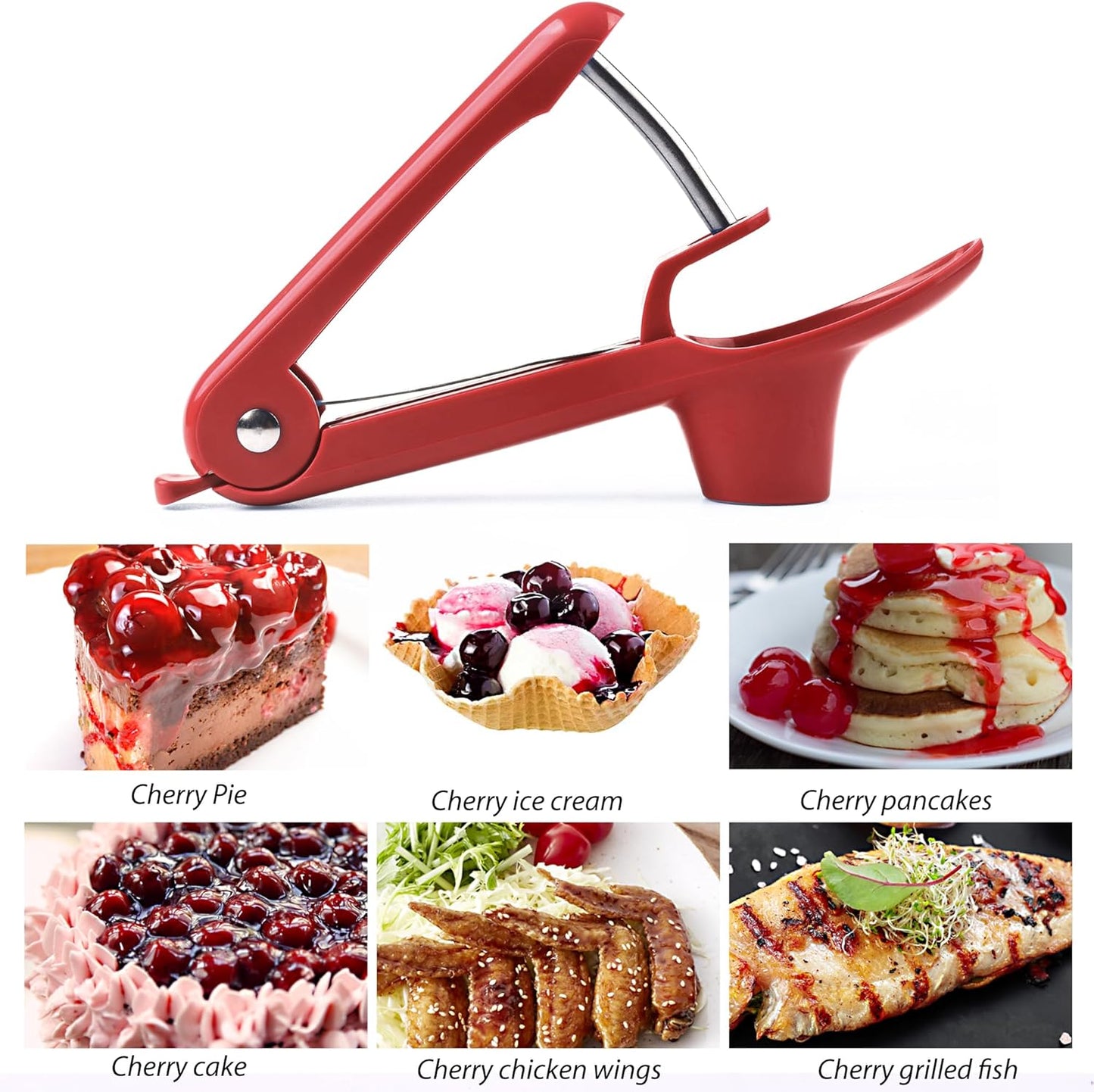 Cherry Pitter - Makmzoon Multi Cherries Corer Stainless Steel Pitter Tool with Labor-Saving Design Safe Lock Design for Making Cherry Jam - 6 Cherries