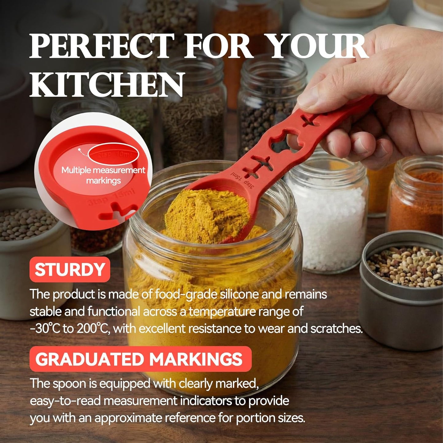 Silicone Magnetic Measuring Spoons, 2 Pack Coffee Measuring Spoons(4-size) - Equipped with strong N50 magnets – securely attach to any metal surface, Suitable for dry and liquid ingredients(Blue)