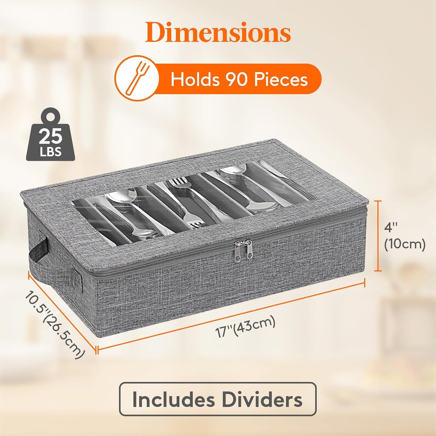 Lifewit Silverware Storage Box, Covered Flatware Organizer with Zipper Lid, 5 Compartment Cutlery Case with Adjustable Divider and Handle, Utensil Container for Spoon Fork Knives, 1 Pack