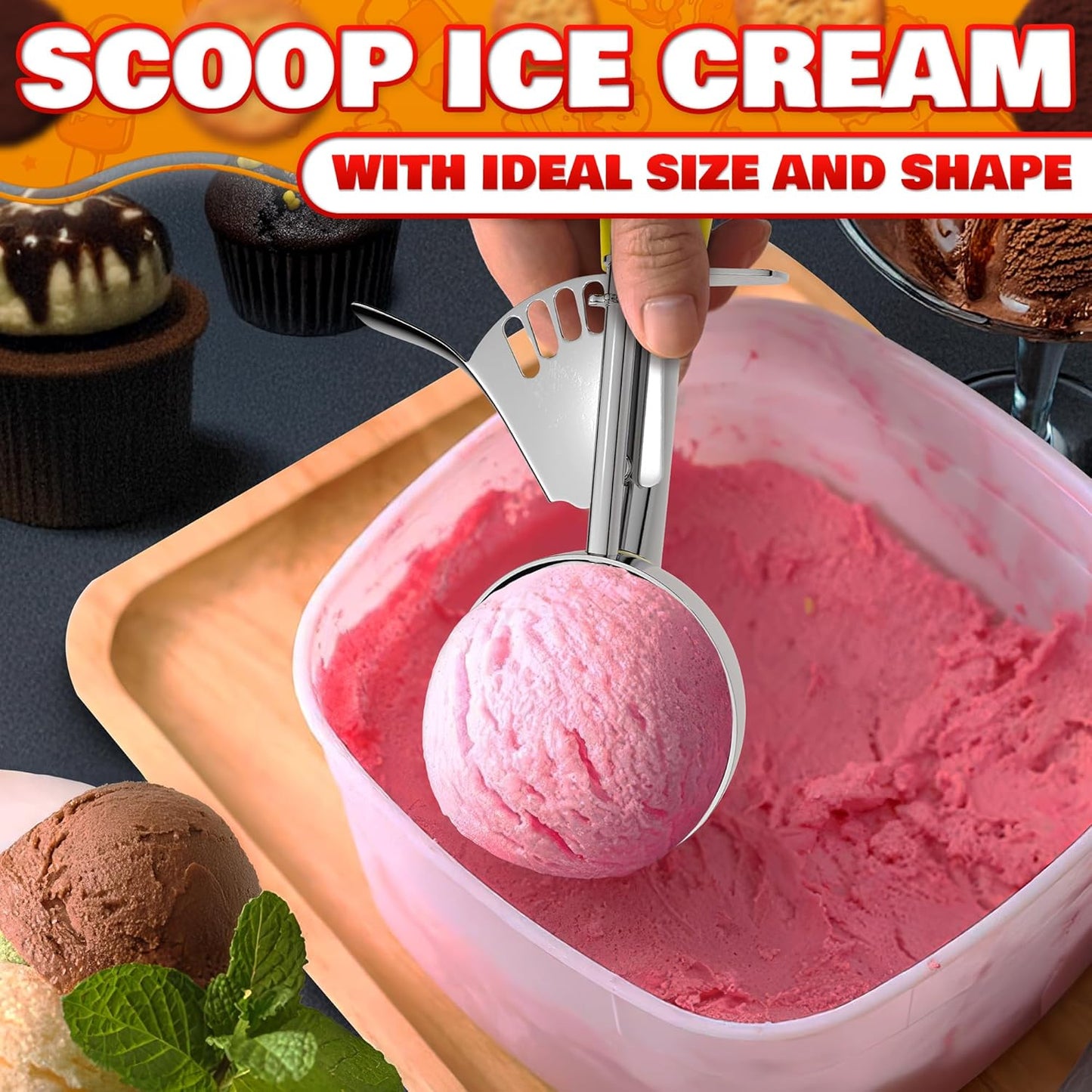 4 oz Ice Cream Scoop with Trigger – 8.74 x 2.75 Size, Ergonomic Handle, #8 Trigger Release Scoop for Ice Cream, Baking, Cookies and Desserts, Easy to Clean, Dishwasher-Safe