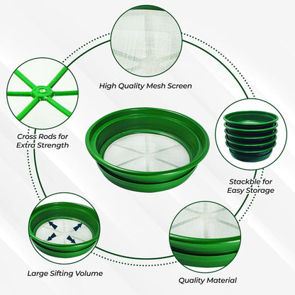 SE 13.25 Inch Wide Stackable Classifier Gold Prospecting Pan - 1/8 Inch Stainless Steel Mesh Sifting Pan, Green