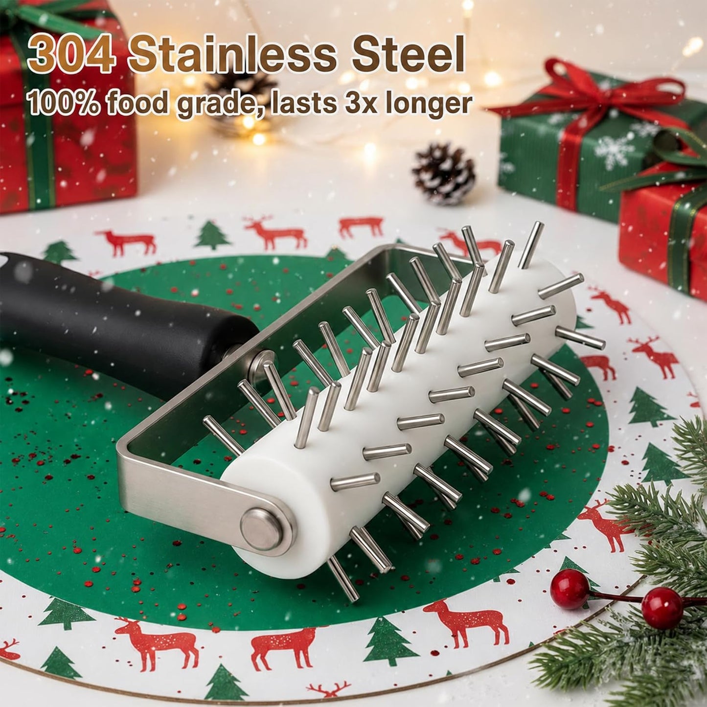 Pizza Dough Docker Roller Stainless Steel, Pin Puncher Dough Hole Maker, Docking Tool for Pizza Pie Cookie Pastry Bread