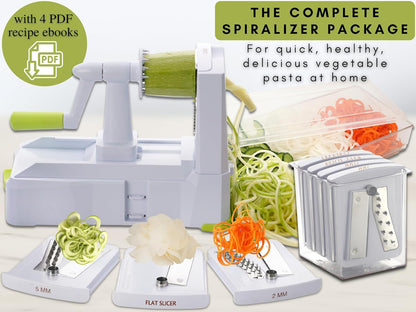 Brieftons 7-Blade Vegetable Spiralizer: Zucchini Spiral Slicer & Veggie Noodle Maker, Japanese Steel Blades, Catch Container, Strong Suction Cup, Blade Caddy, 4 eBooks | Low Carb, Vegan, Gluten-Free