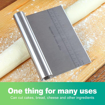 slaixiu 2PCS Stainless Steel Dough Scraper Set - Bench Scraper & Cutter with Scale for Baking, Pastry, Bread Making & Cutting Boards, Multipurpose Kitchen Tool