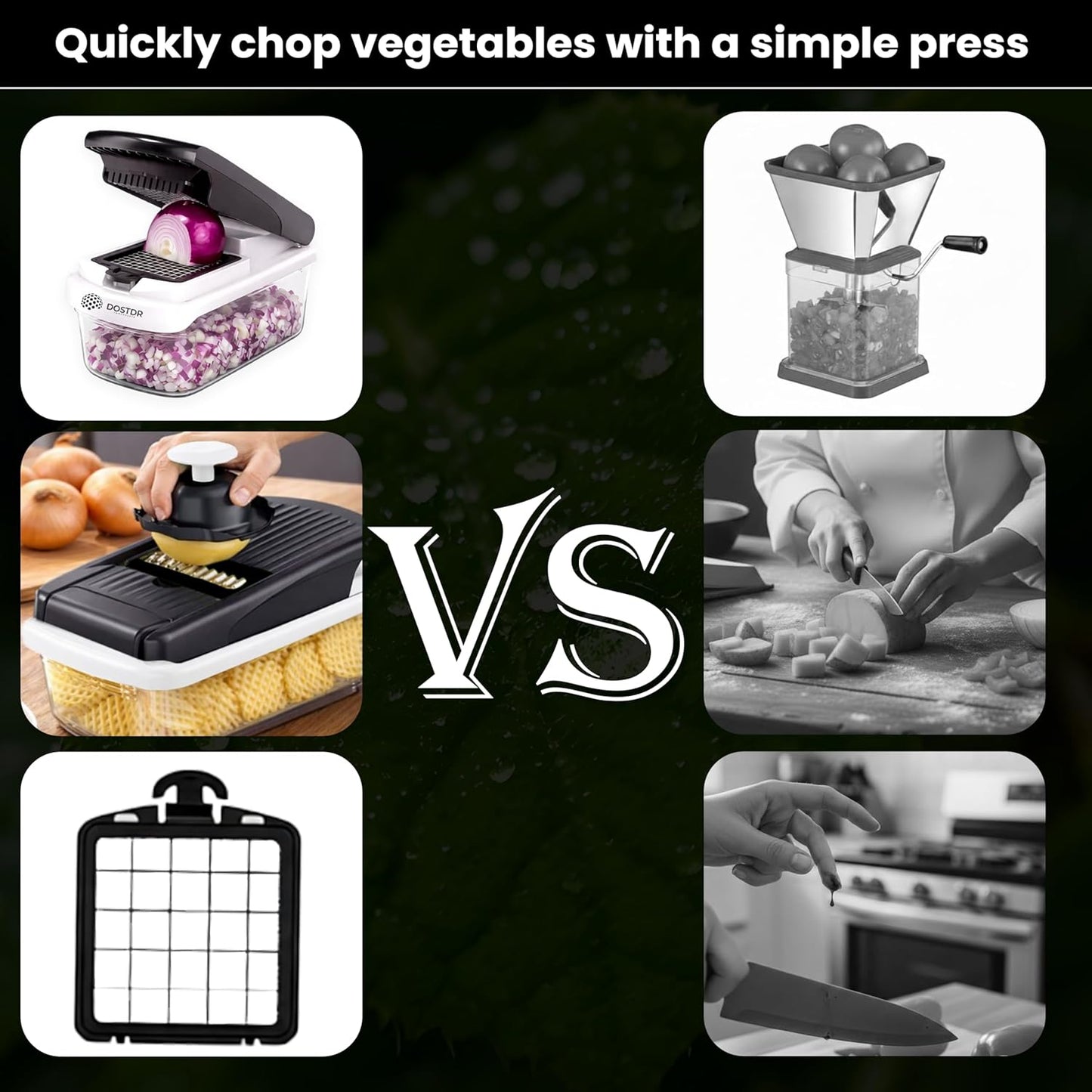 Compact Premium Vegetable Chopper, Mandoline Slicer, Veggie Chopper Food Chopper Container, Vegetable Cutter, Onion Salad Vegetable Chopper, Fruit Slicer, Shredding (White & Black)