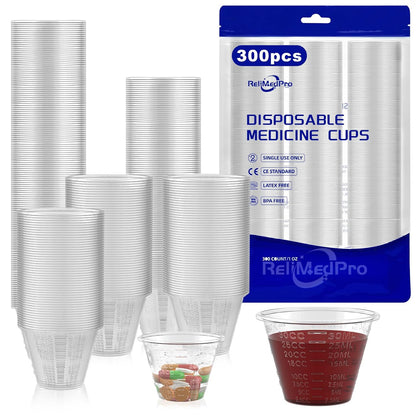 ReliMedPro Disposable Medicine Cups Graduated, pack of 300, 1 oz (30ml) Small Plastic Measuring Cup for Liquid Medication, Paint, Epoxy, Pill and Resin