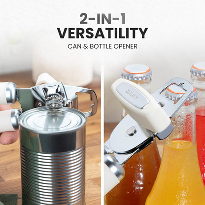 Zulay Kitchen Heavy Duty Stainless Steel Can Opener Manual with Bottle Opener - Rust Proof Manual Can Opener With Turn Knob & Comfy Soft Grip Handles - Black - Colors B
