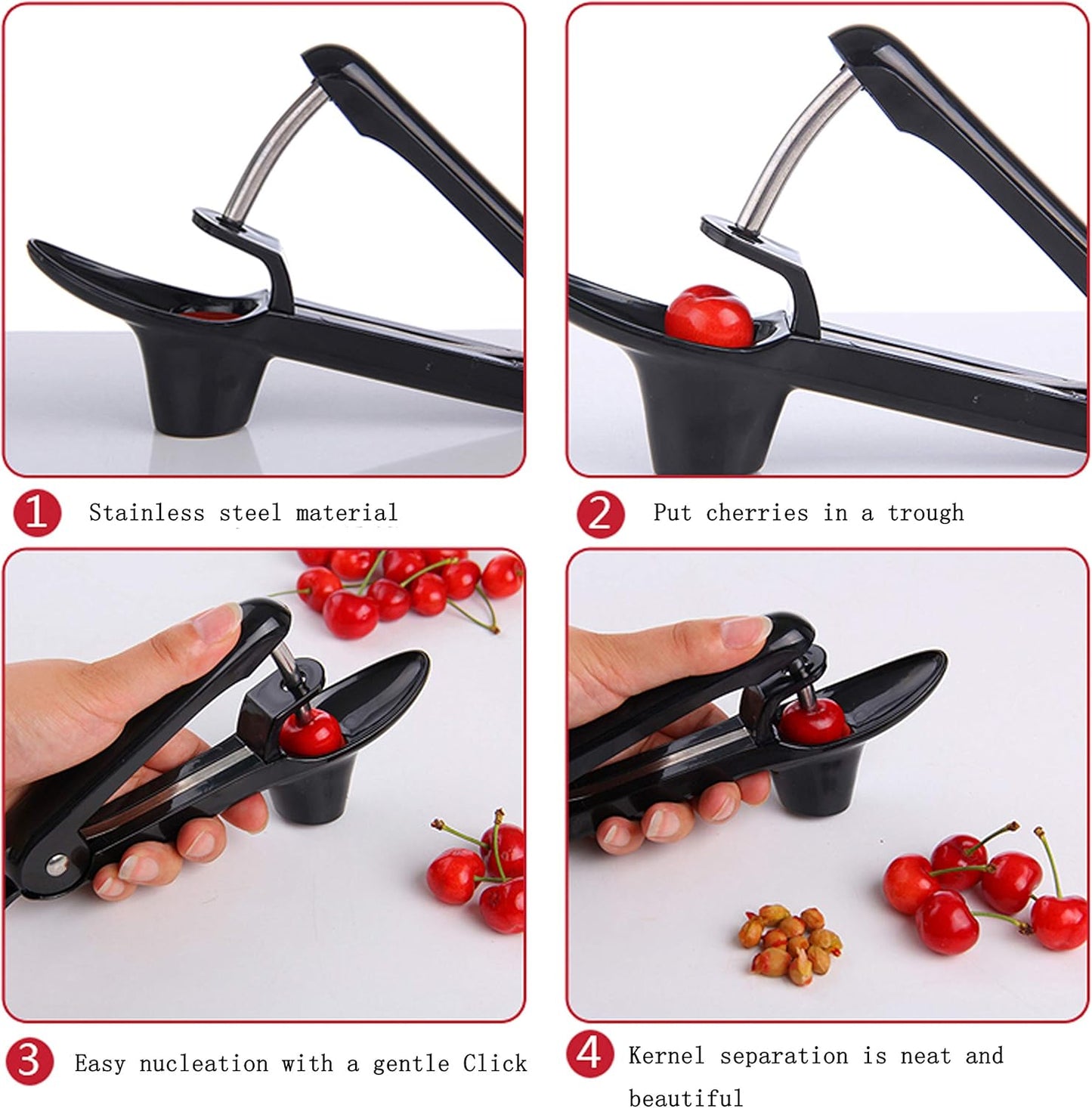 Cherry Pitter Tool, Heavy Duty Olive Pitter Tool,Cherry Stoner Pitter Core Remover, Portable Cherry Pitter kitchen aid with Space-Saving Lock Design - Black