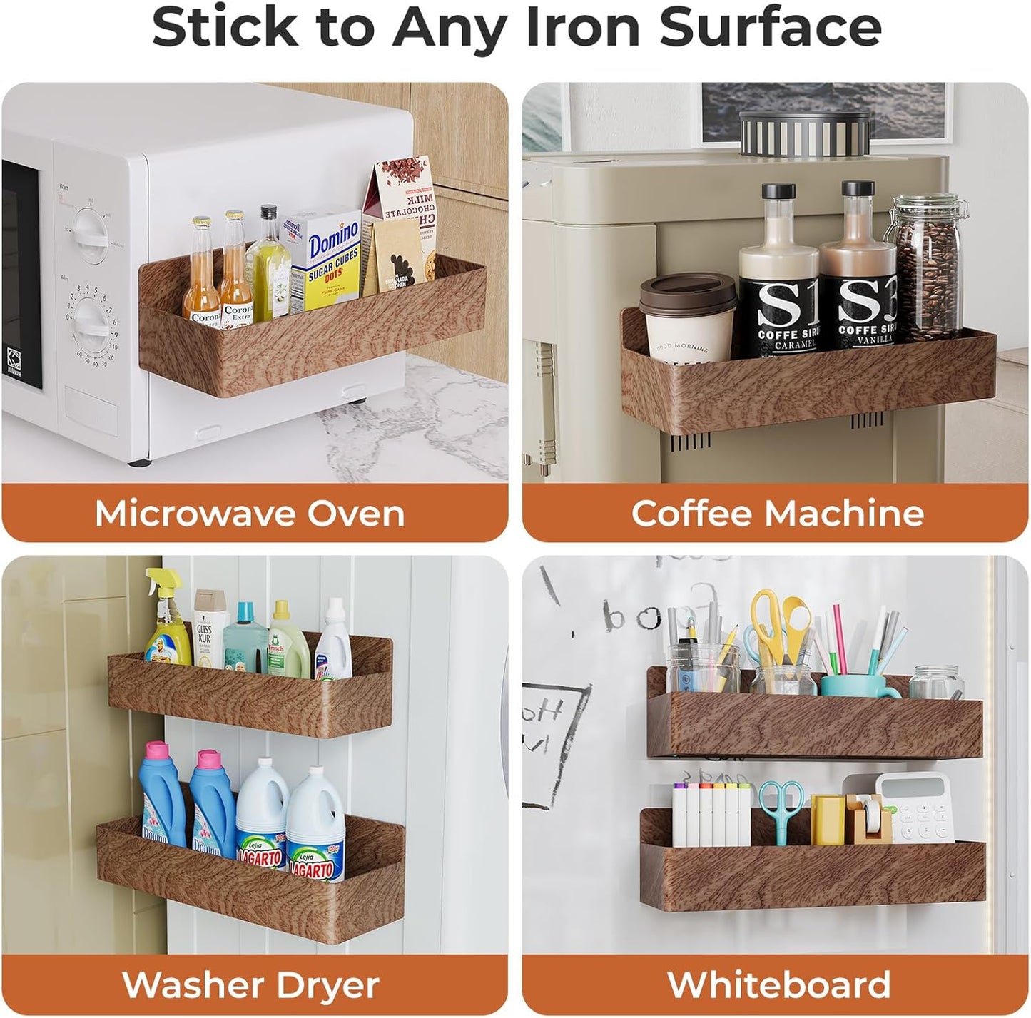 Mystozer Magnetic Spice Rack for Refrigerator, Kitchen Organizer and Storage Shelf, Black (4 Pack)…