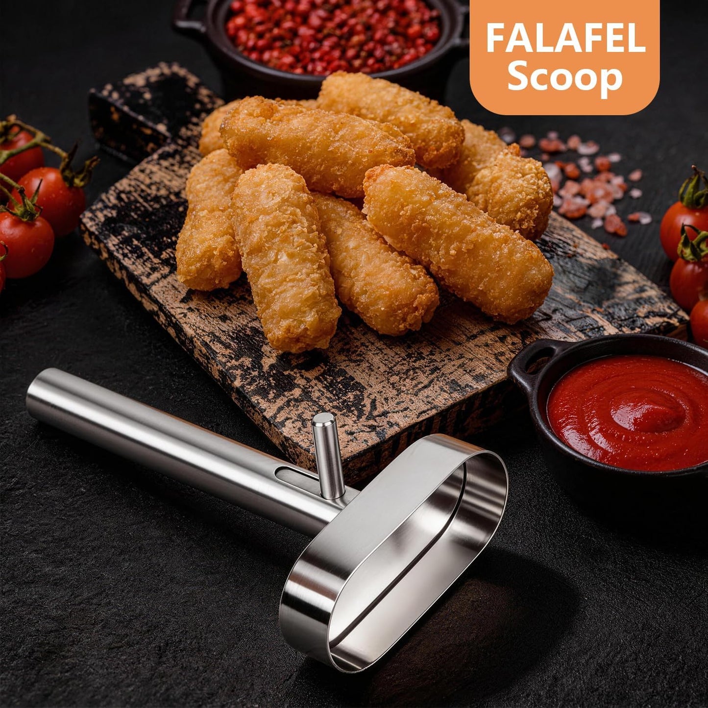 Falafel Scoop Maker, Stainless Steel Falafel Press Mold, Easy to Use and Clean, Non-Stick Meatball Press, Scoops, Middle Eastern Kitchen Tool (4cm)