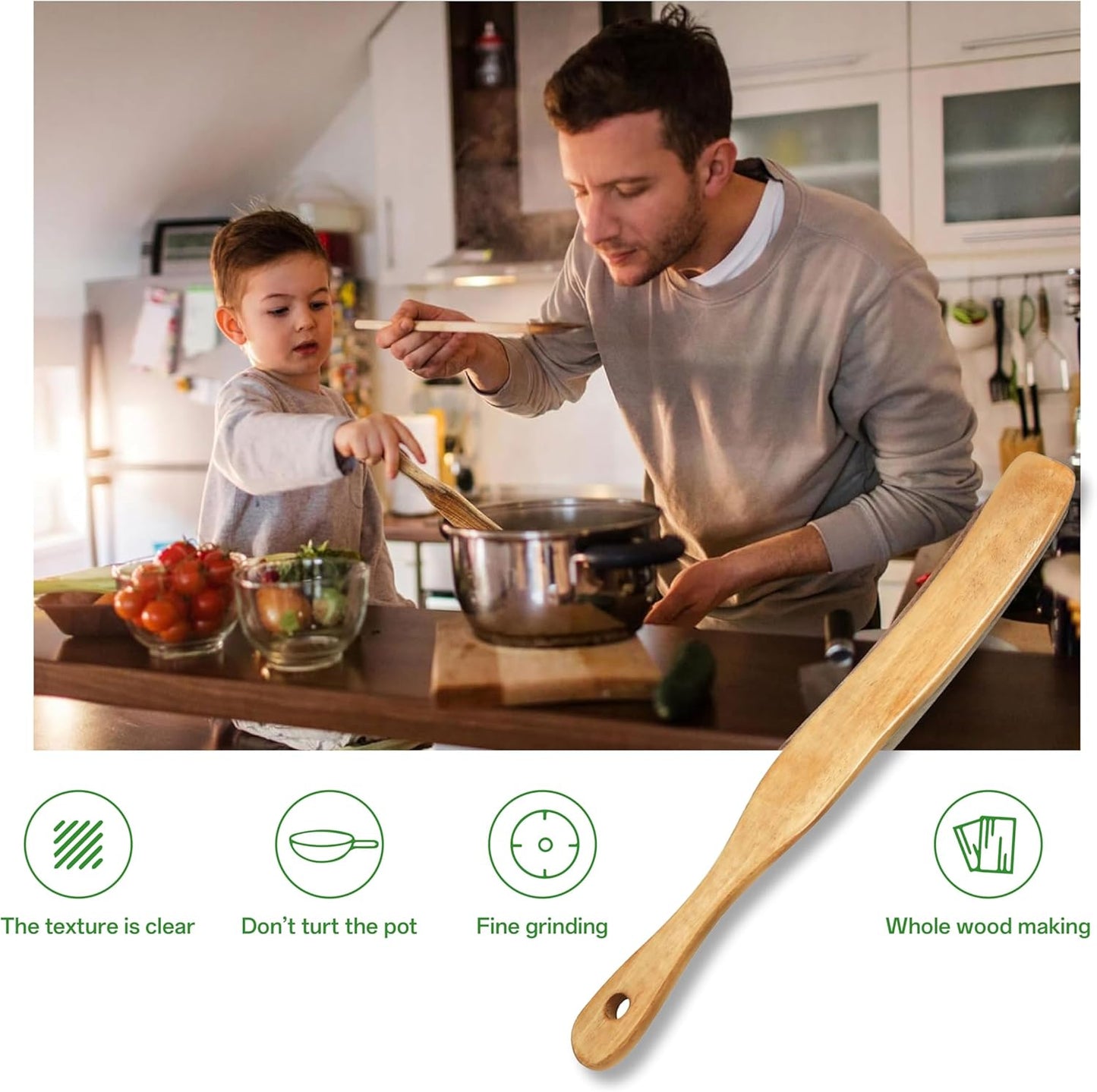 Wooden Spurtle Set, Skinny Teak Spatula for Sourdough Starter & Baking - 2Pcs Stirring Stick, Dough Whisk & Jar Scraper, Earlywood Spurtles Kitchen Tools