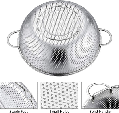 P&P CHEF Colander Set of 3, Stainless Steel Micro-Perforated Colanders Strainers for Draining Rinsing Washing, Ideal for Pasta Vegetables Fruits, Heavy Duty & Dishwasher Safe - 1/3/5 Quart