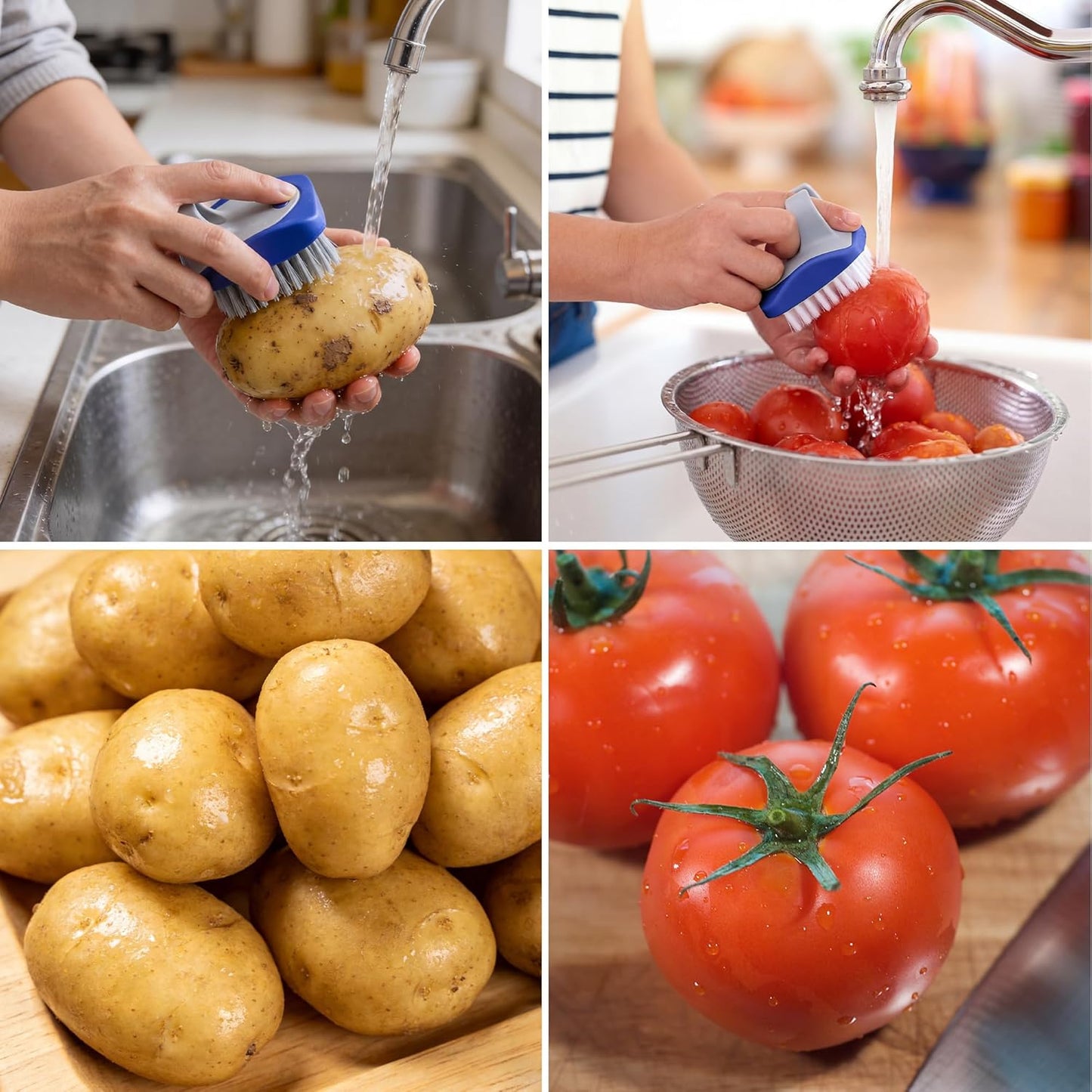Aodaer 4 Pieces Vegetable Brush Potato Scrubber Brush Silicone Hard and Soft Side Fruit Cleaning Tools for Delicate or Tough-Skinned Vegetables