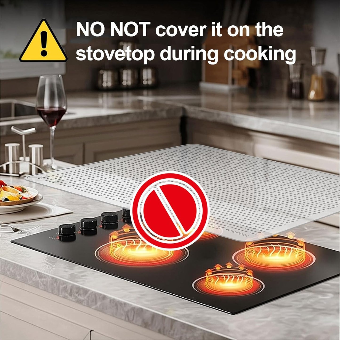 YUHFERA Stove Top Cover for Electric Stove - Silicone Stove Mat for Glass Top, Glass Cooktop Protector, XL Dish Drying Mats for Kitchen,Oven Covers for Electric Stove (Black,30 x 21)