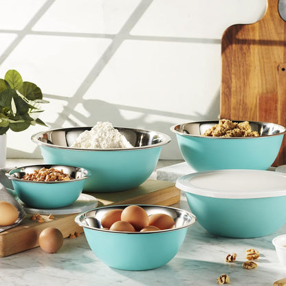 WHYSKO Stainless Steel Mixing Bowl Set, 10 Piece Stainless Steel Mixing Bowls with Lids Set for Food Prep Storage and Serving, Dishwasher Safe for Kitchen Baking Cooking, Silver