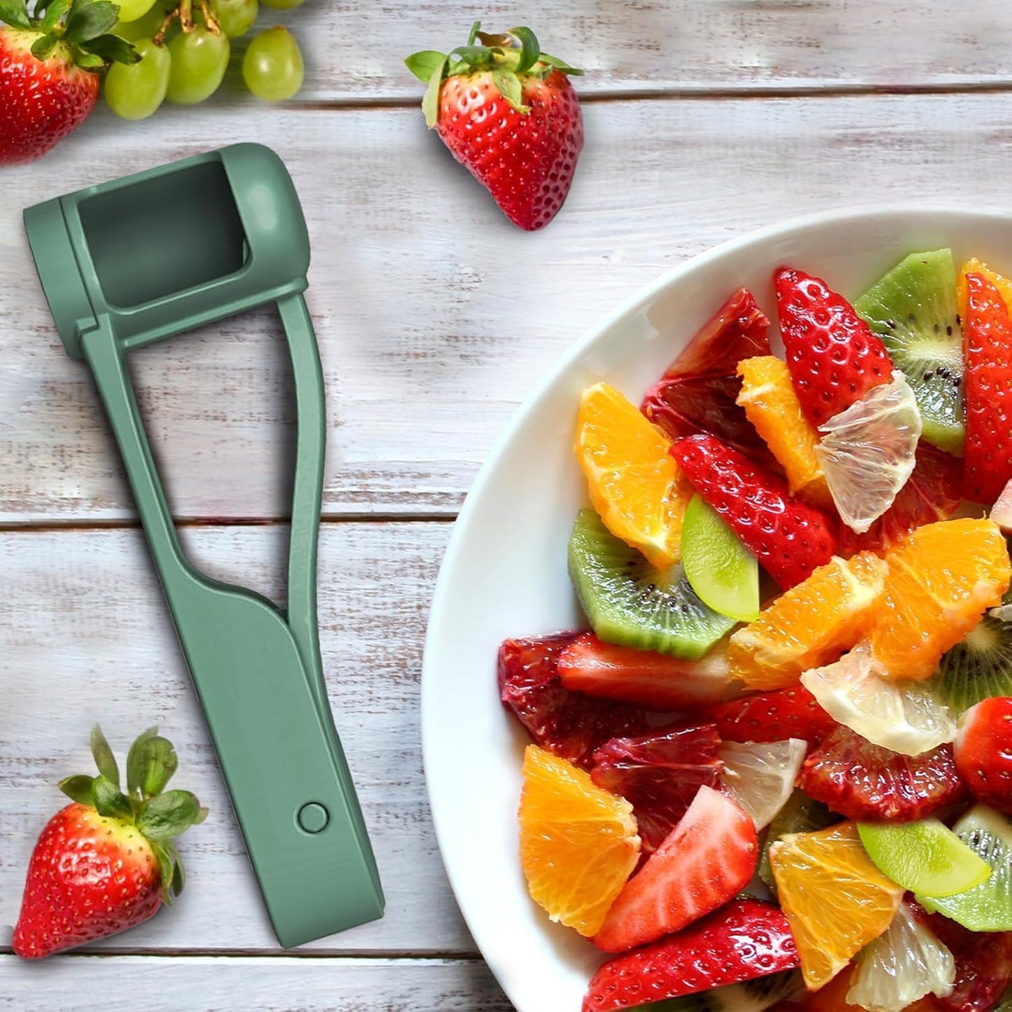 EWUVP Grape Cutter for Toddlers, Grape Slicer for Baby, Cherry Tomato Strawberry Cutter Quarter Fruit Slicer Tool for Vegetable Fruit Salad Cake Decoration, Stainless Steel Kitchen Gadget(Light Blue)