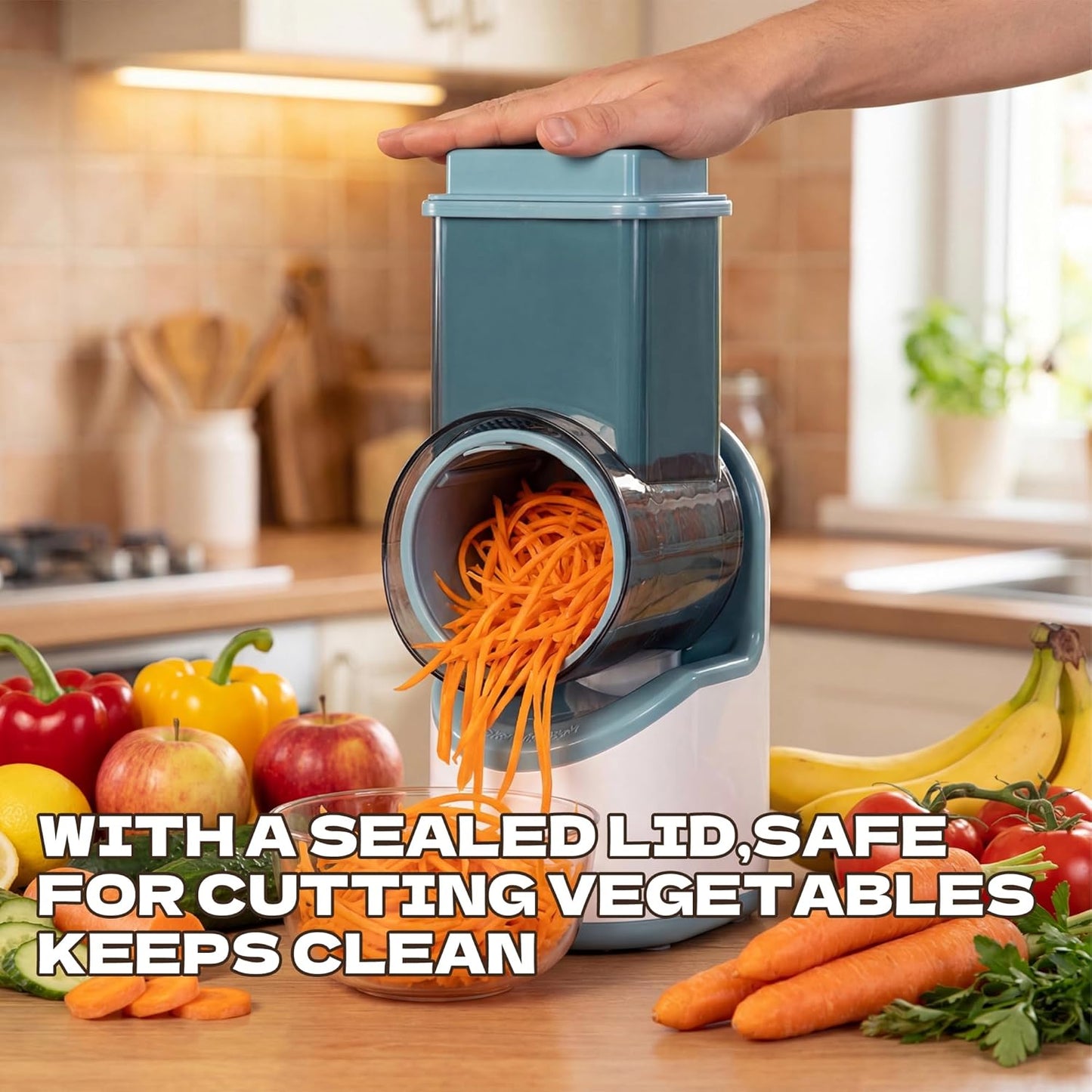 Electric Vegetable Chopper, Multifunctional Automatic Slicer Dicer, Stainless Steel Blades, for Onion Potato Cabbage Veggie Fruit, Green, CVKF01