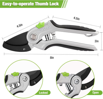 WORKPRO Garden Pruning Shears 2 Pack, 8" Bypass Pruning Shears and 6.25" Straight Garden Scissors, Premium Plant Shears, Garden Clippers Hand Tools for Cutting Flowers, Trimming Plants, Picking Fruits