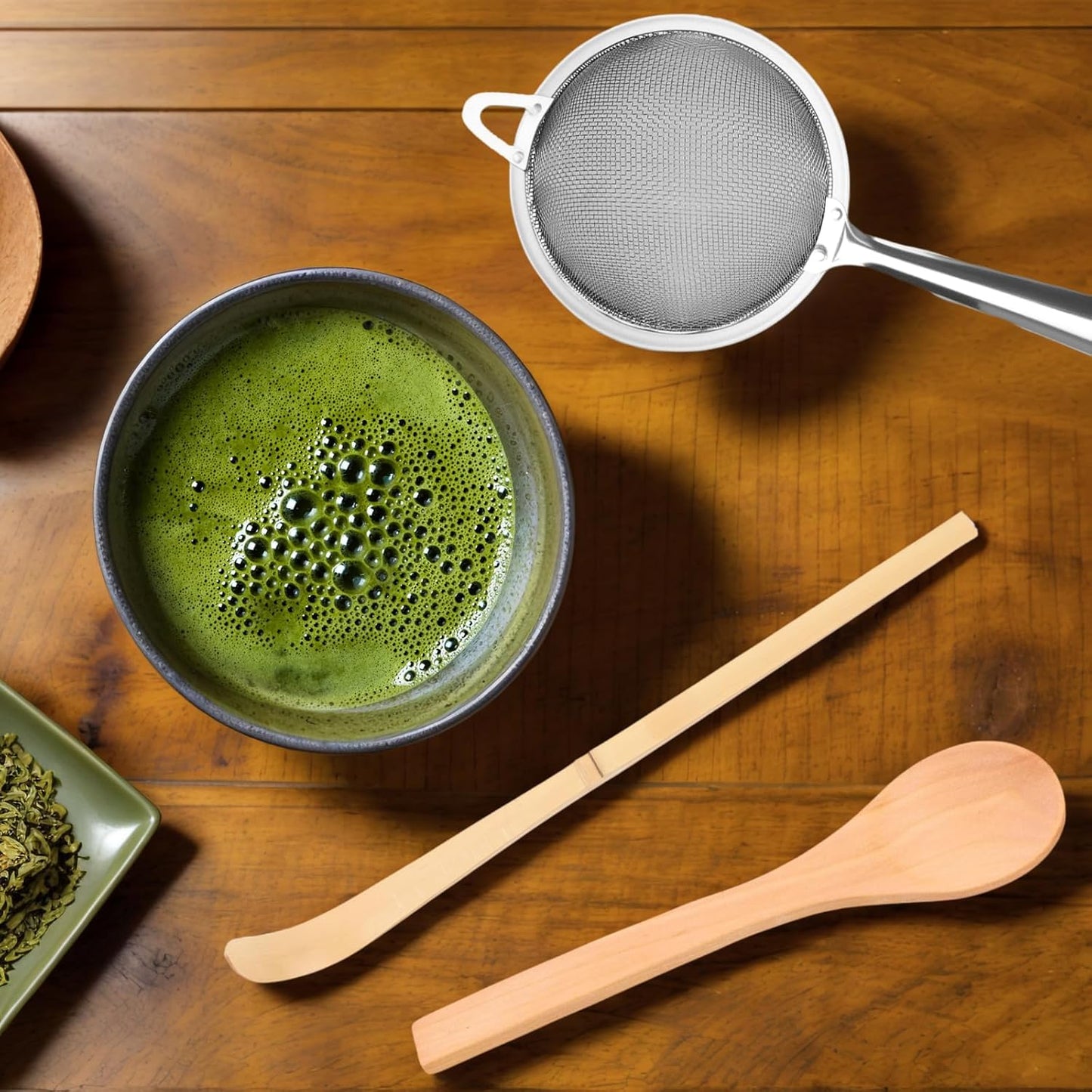 2 Pcs Matcha Strainer, Stainless Steel Matcha Sifter with Handles, Small Strainer Fine Mesh with Tea Spoon and Scoop