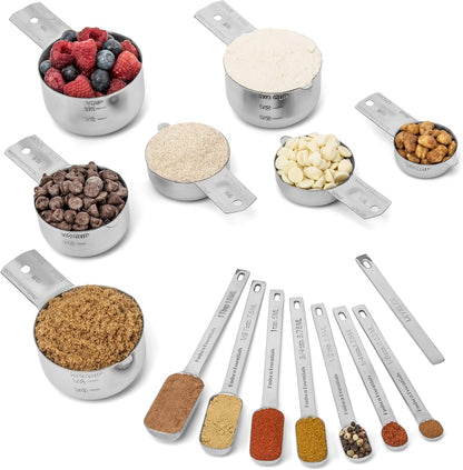 Hudson Essentials Stainless Steel Measuring Cups and Spoons Set (15 Piece Set)