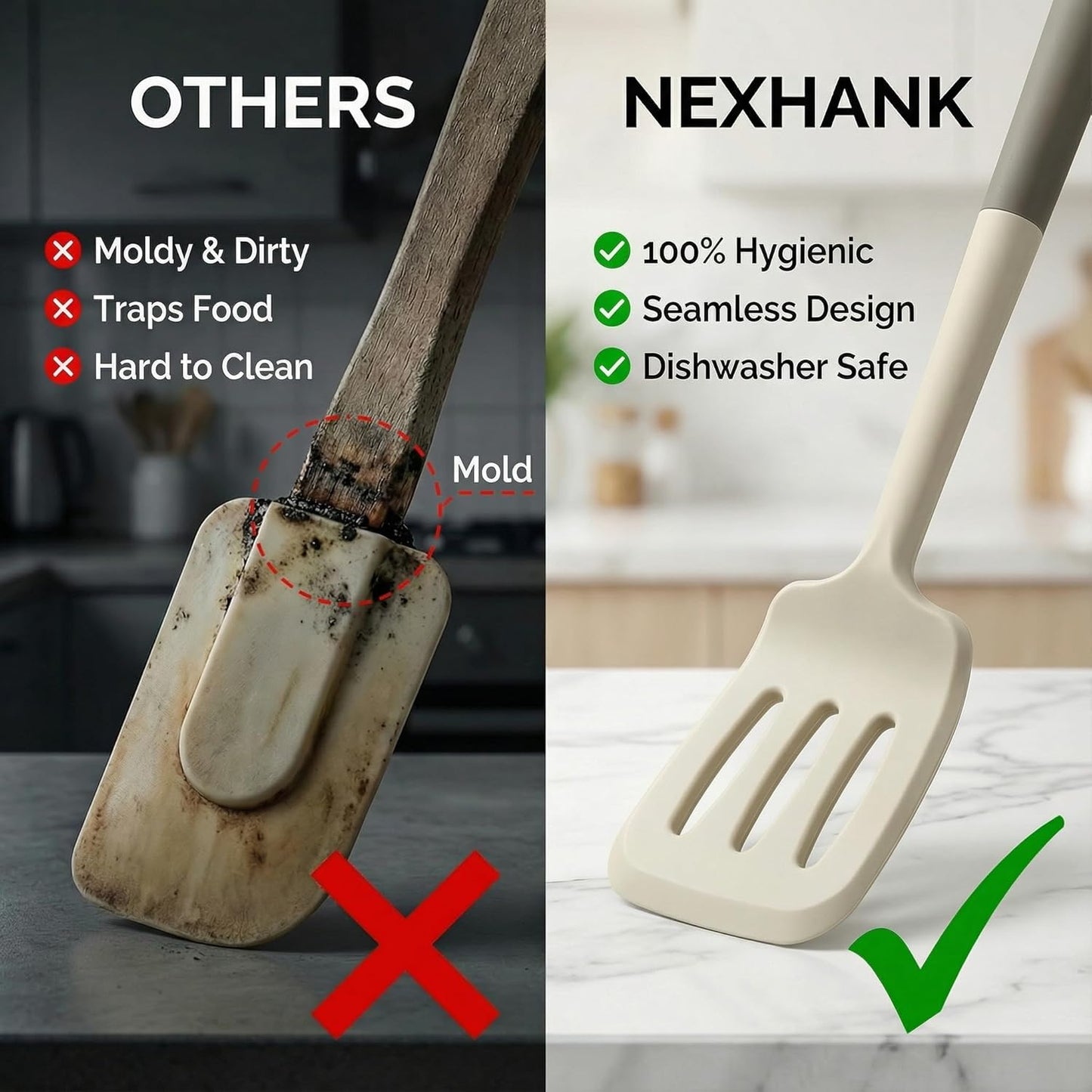 Silicone Kitchen Utensils Set, 6-Piece NON-PLASTIC 500°F Heat-Resistant BPA-Free Dishwasher Safe Cooking Tools with Upgraded Spatula,Turner Ladle Skimmer Pasta Fork Scraper, Cream White &Mocha