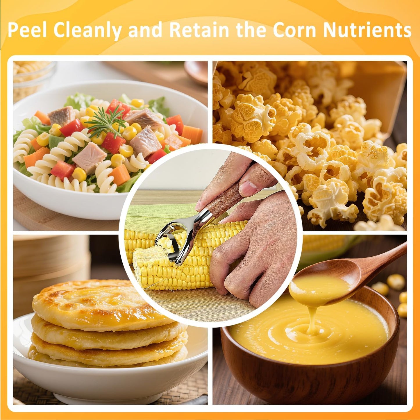 Stainless Steel Corn Peeler, Durable Corn on the Cob Stripper Tool with Solid Wood Good Grip Handle for Salad Polenta Pizza Popcorn Cooking Gifts for Woman Her Mom Birthday (Exotic Ebony)