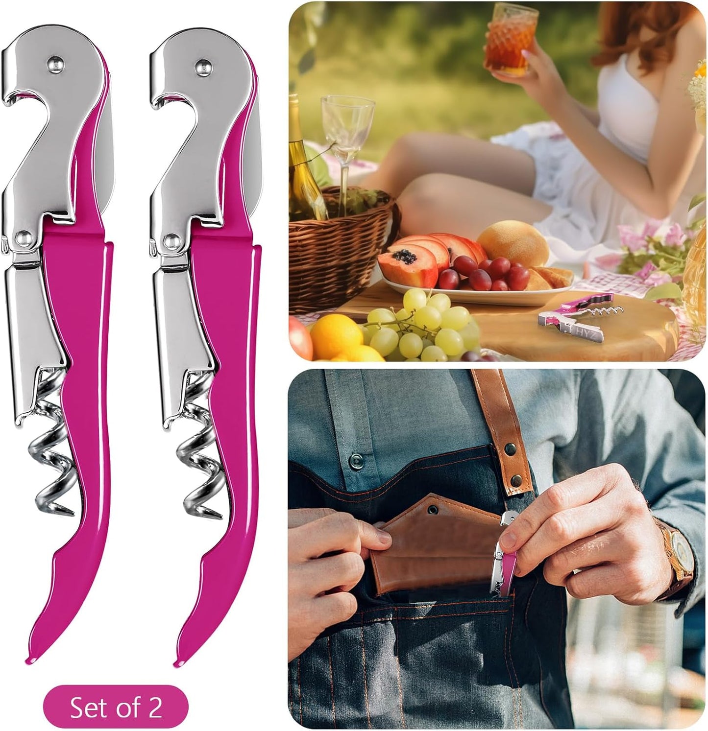 HYZ 2-Pack Wine Opener Waiter Corkscrew, Professional Wine Key for Servers, Bartender, with Foil Cutter, Manual Wine Bottle Opener Double Hinged (Black)