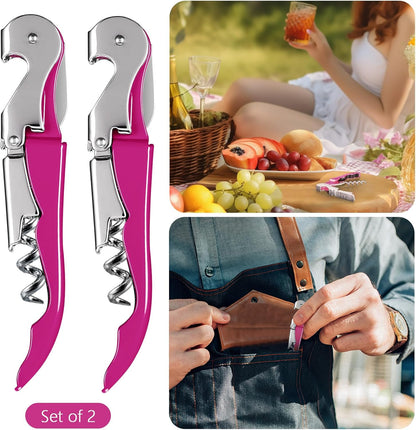 HYZ 2-Pack Wine Opener Waiter Corkscrew, Professional Wine Key for Servers, Bartender, with Foil Cutter, Manual Wine Bottle Opener Double Hinged (Black)