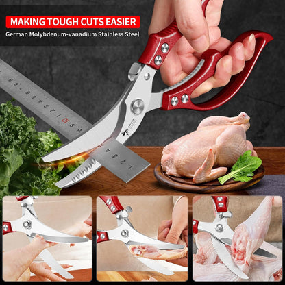 MAD SHARK Heavy Duty Poultry Shears, Kitchen Shears with Non-Slip Handle & Safety Lock, All Purpose Kitchen Scissors for Chicken, Meat Cutting, Turkey, Fish, Vegetables, Spring Loaded, Dishwasher Safe