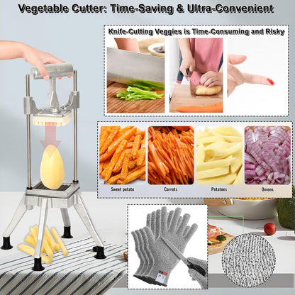 CTJ Commercial Vegetable Chopper & French Fry Cutter with (1/4" 3/8" 1/2") Replacement Blades Stainless Steel Veggie - Home Kitchen or Restaurant Use for Tomato Peppers Potato