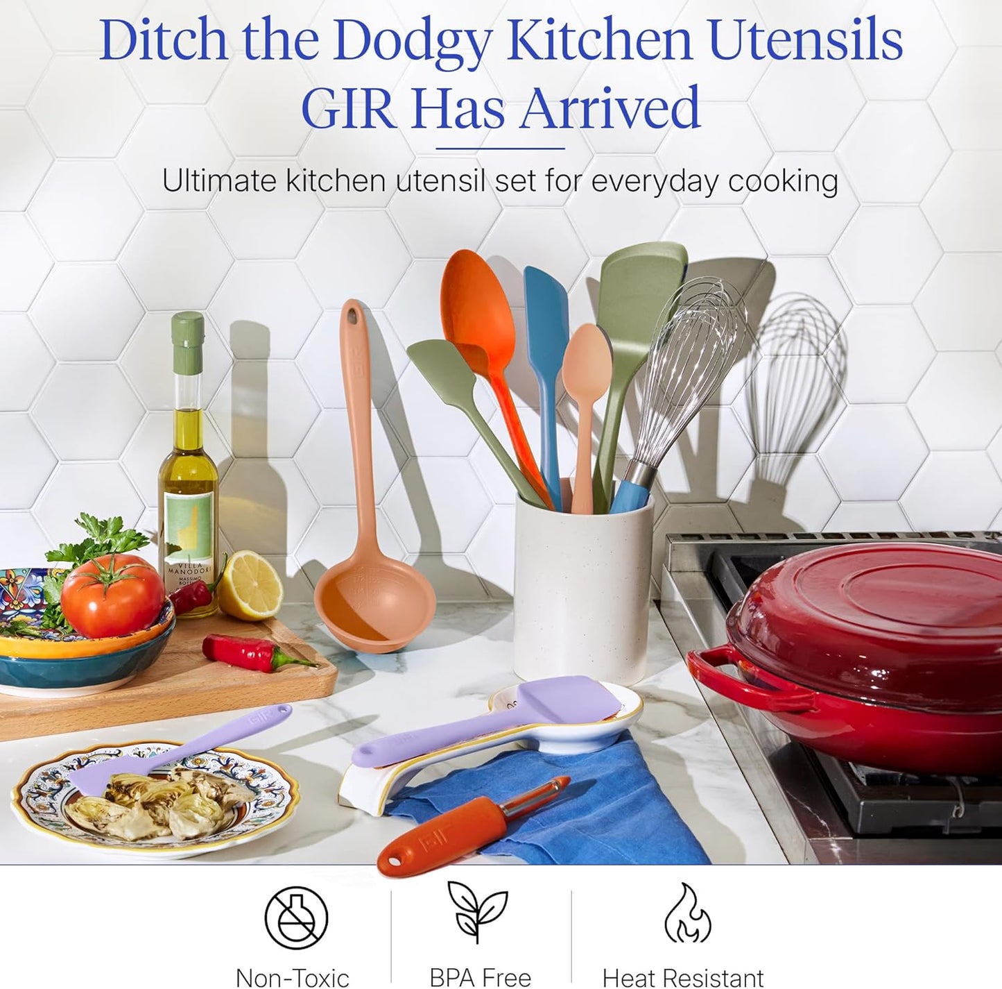 GIR: Get It Right 5-Piece Silicone Ultimate Kitchen Utensils Set - Ladle, Spatula, Flip, Spoon & Spoonula - Non-Toxic Cooking Utensils for Nonstick Cookware, Cooking and Baking - Black